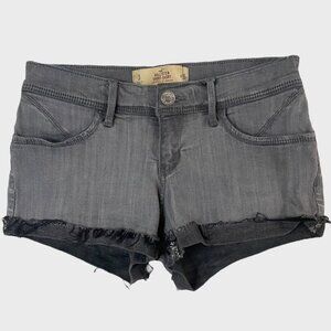 Hollister Cuffed Low-Rise 2'' Jean Short-Short Womens Size 26 Gray Raw-Hem Denim